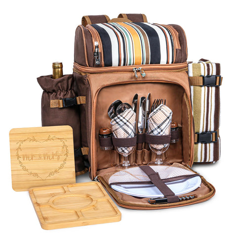 Hap Tim picnic backpack setup showing full two-person kit for outdoor dining
