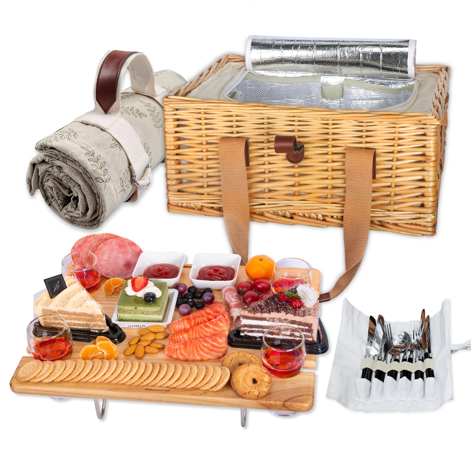 Hap Tim wicker picnic basket for four with sturdy handle for easy transport
