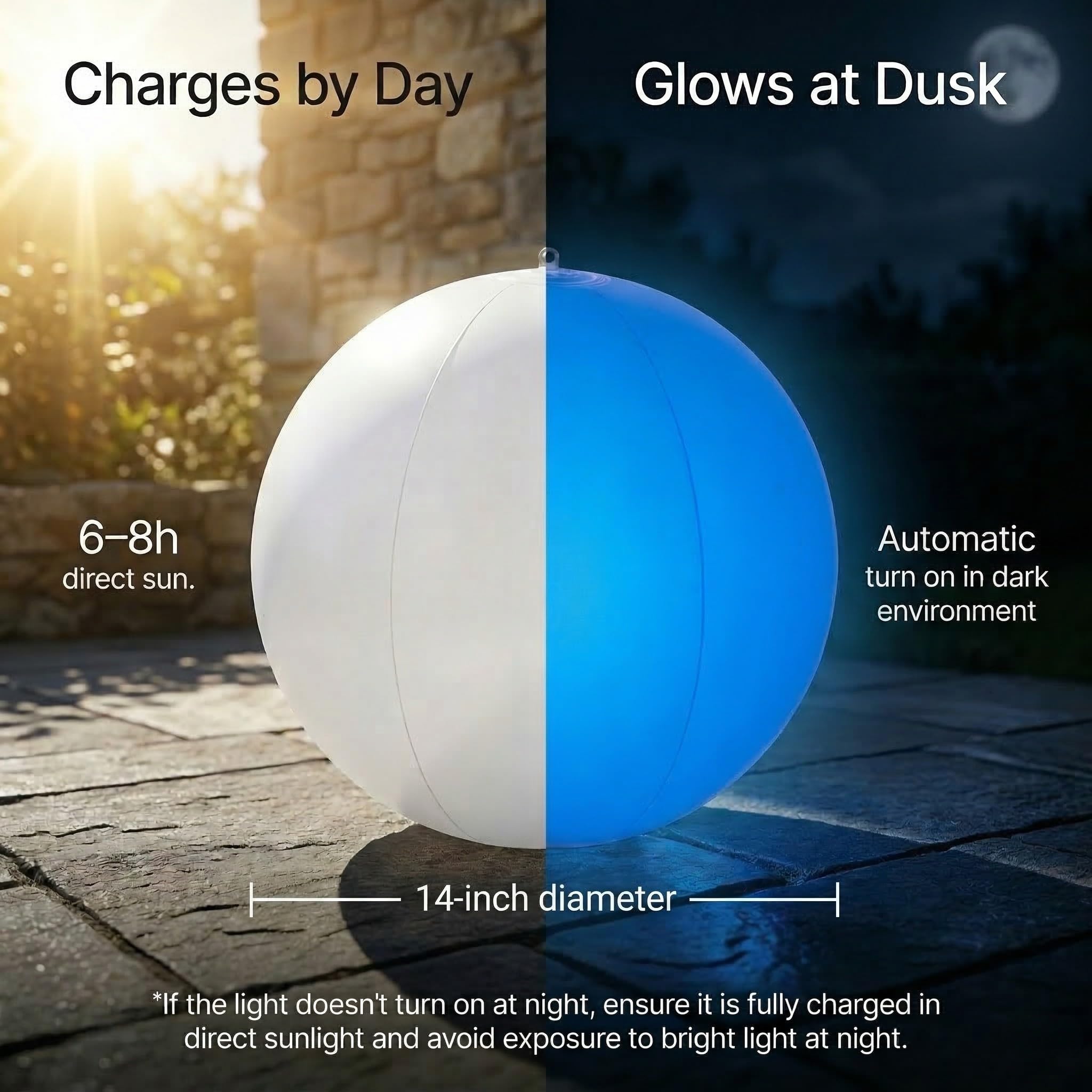 HAPIKAY solar floating ball illuminating a pond without cables
