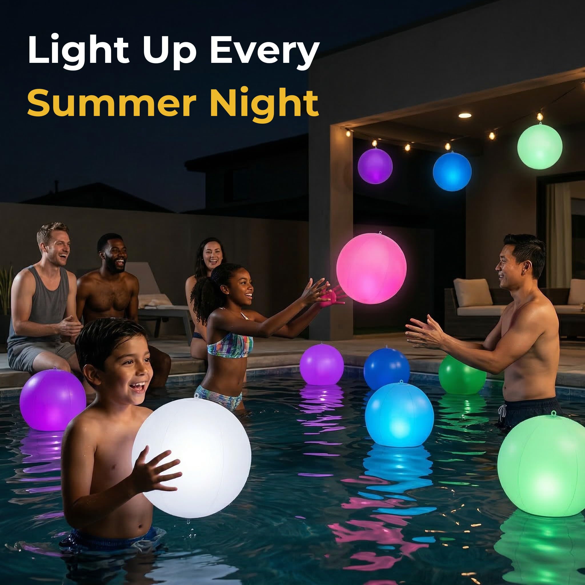 HAPIKAY color-changing LED ball lighting the backyard at dusk