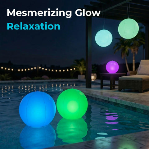 HAPIKAY 14-inch ball floats in the pool delivering vibrant nights