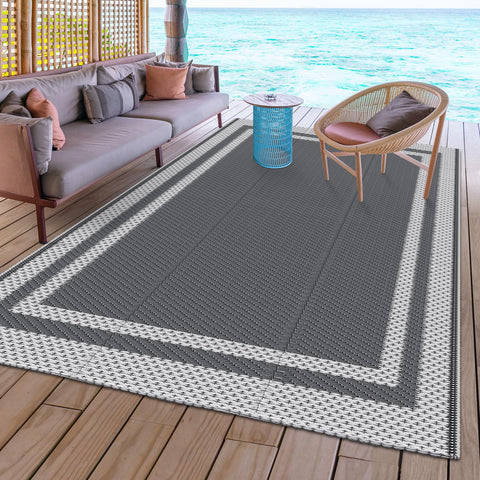 HappyTrends reversible rug complements multiple outdoor spaces and colors.