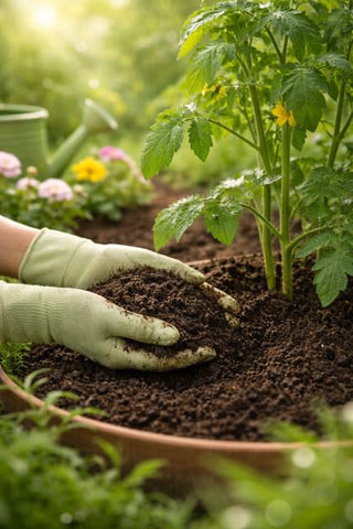 Happy Bunny Farms worm castings outdoor-garden supports lush growth in beds.