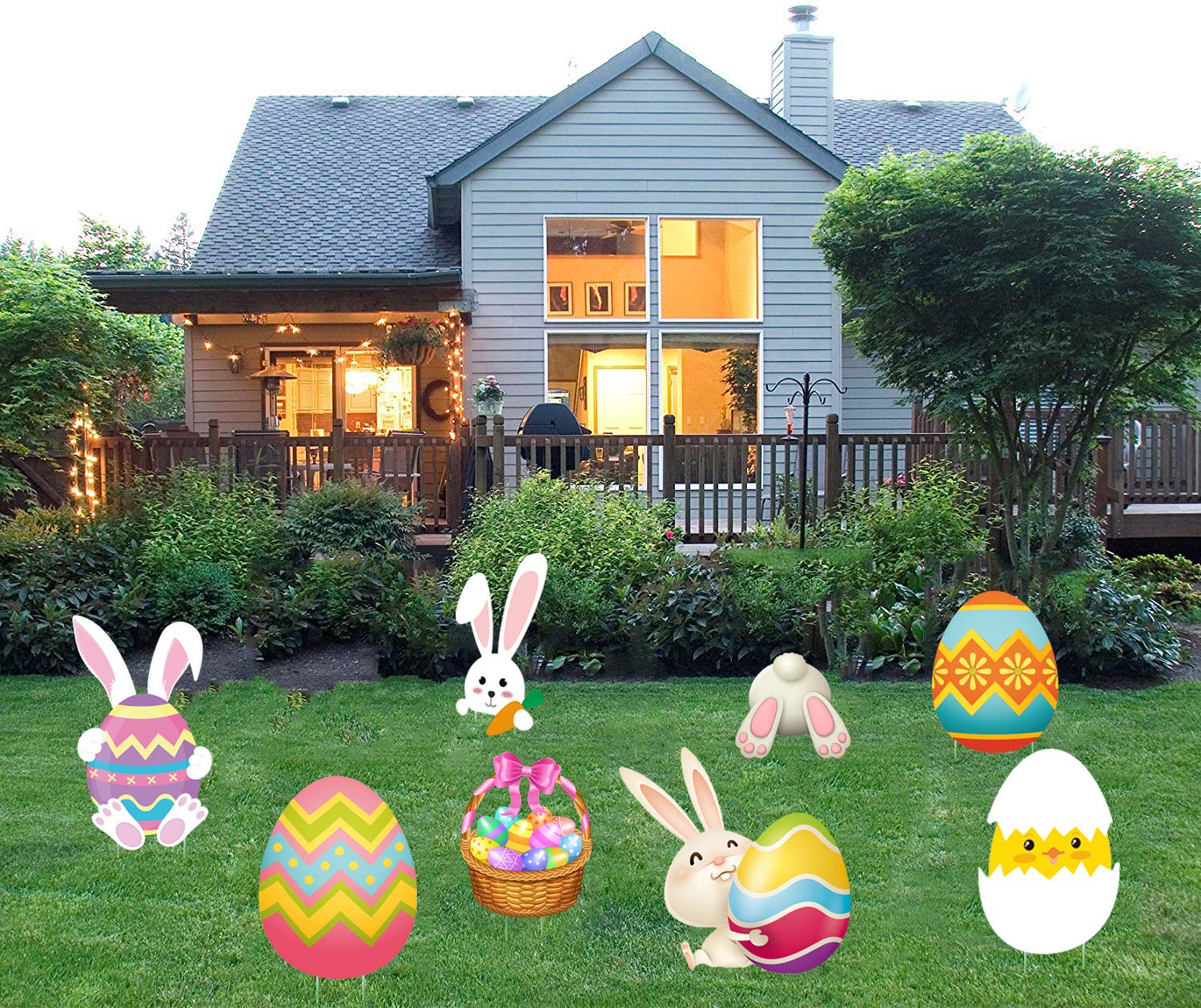 Happy Storm bunny carrot yard sign highlights seasonal decor in outdoor spaces