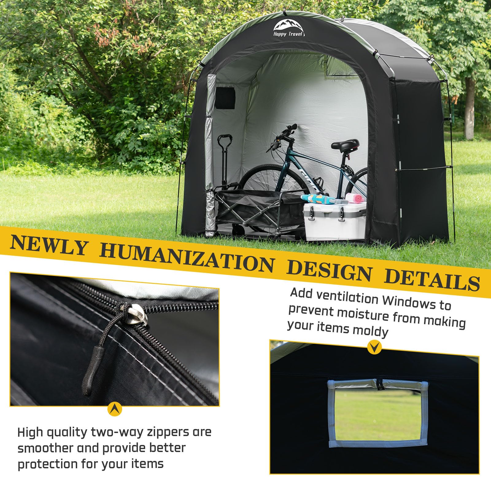 Happy Travel 210D fabric offers tear and UV resistance