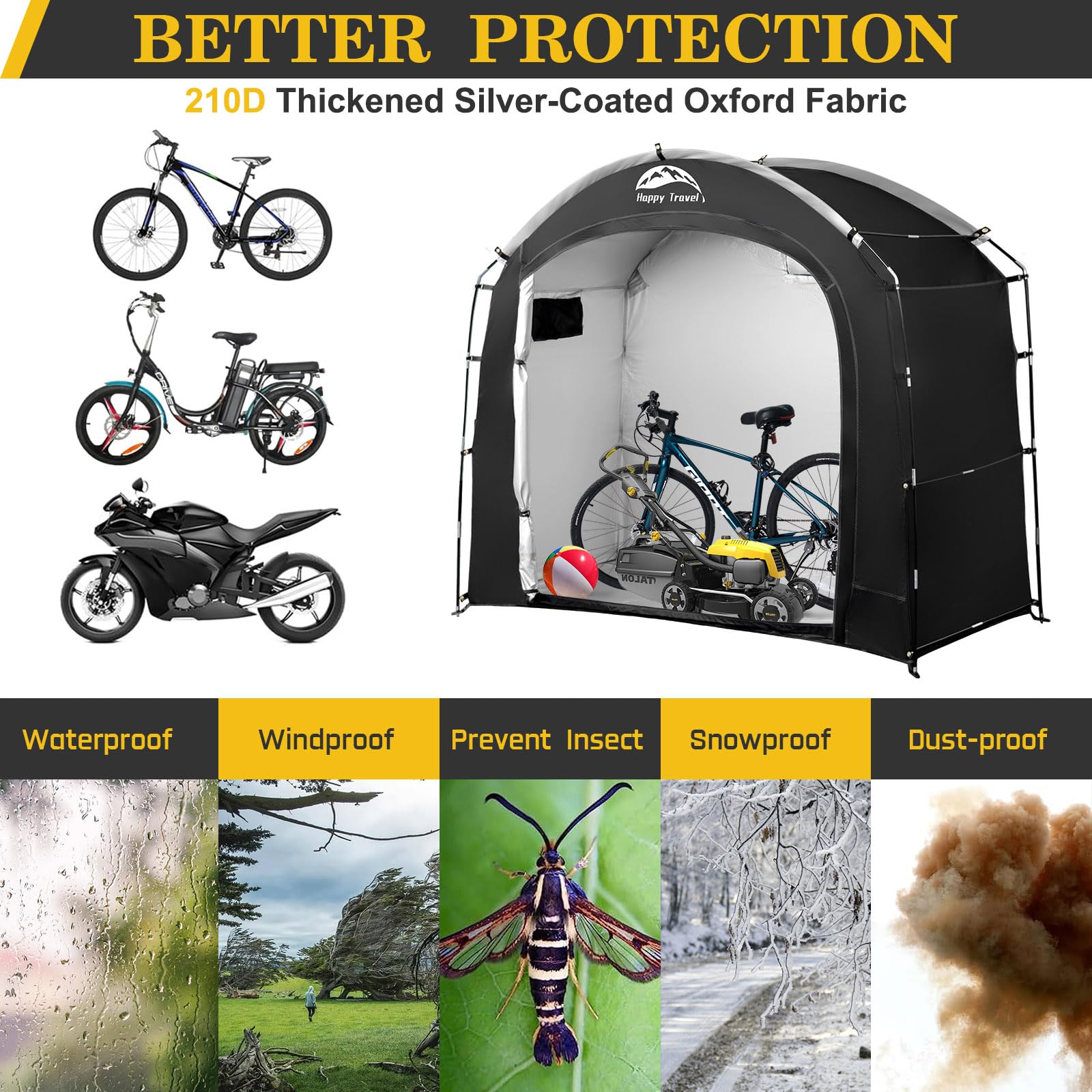 Happy Travel 86.5 inch by 31.5 inch by 73 inch shed dimensions