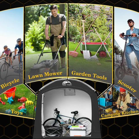 Compact folding of Happy Travel bike shed tent for portable transport.