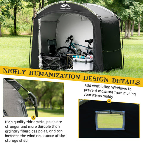 Clip design on Happy Travel bike shed tent enhances quick setup.