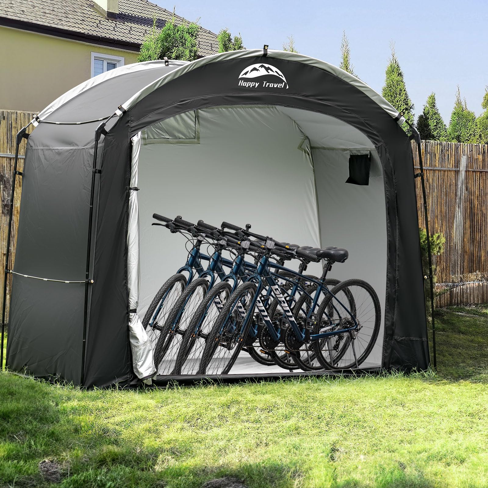 Ventilation window on Happy Travel bike shed tent prevents moisture buildup.
