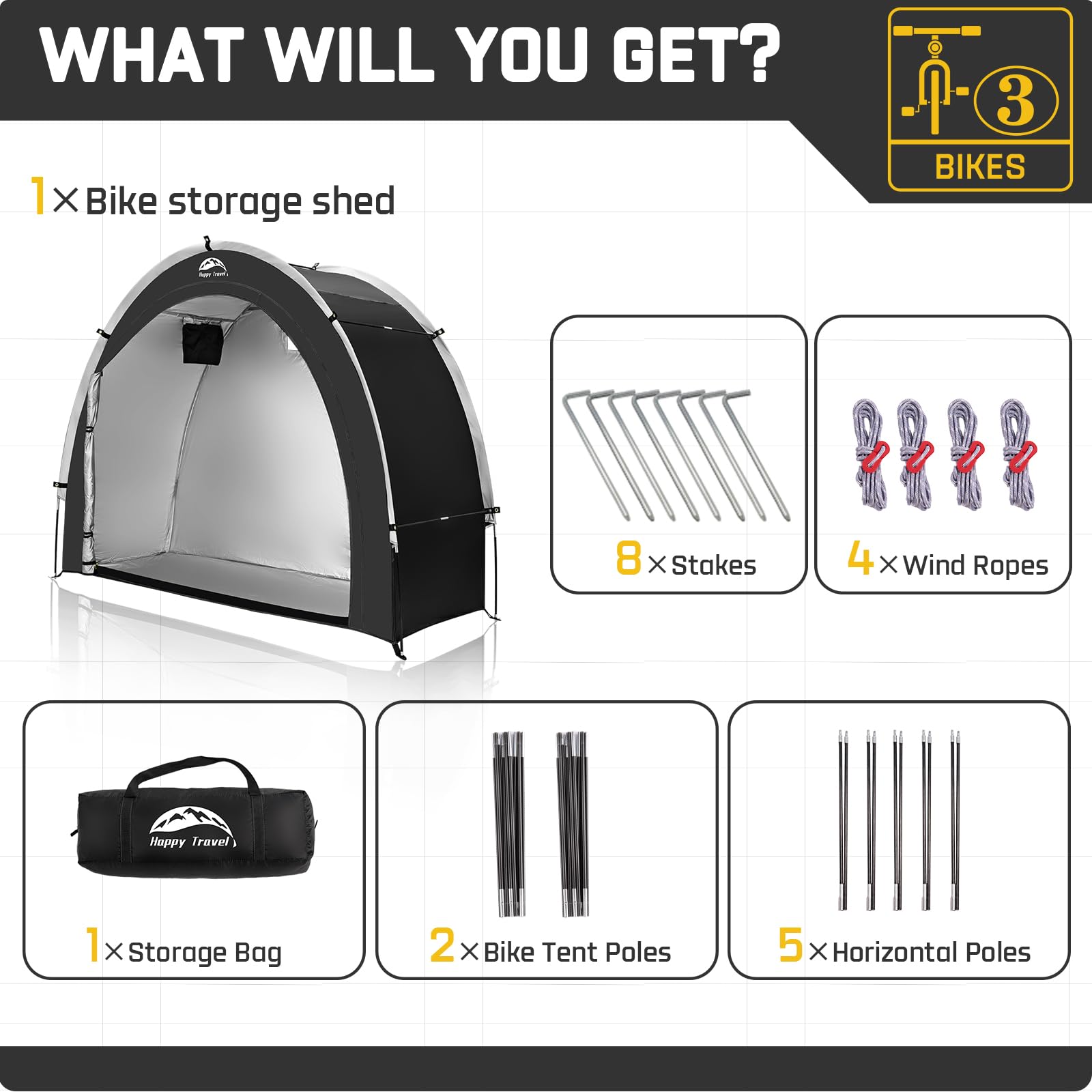 Happy Travel bike storage shed door zipper enables easy access and secure closure