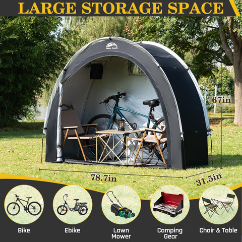 Happy Travel bike storage shed sealed seams highlight leak-free performance during storms