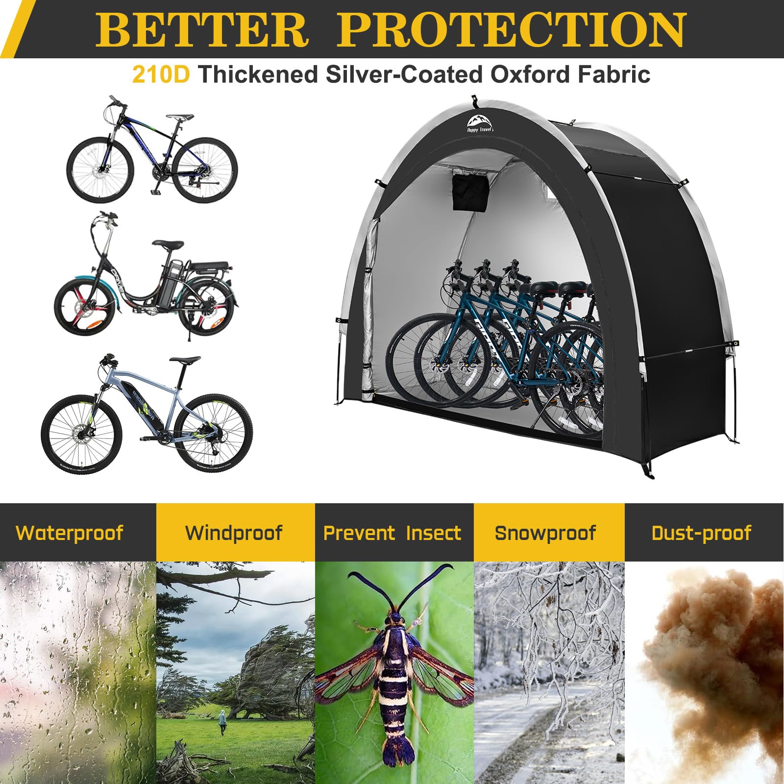 Happy Travel bike storage shed size 83in offers room for multiple bikes