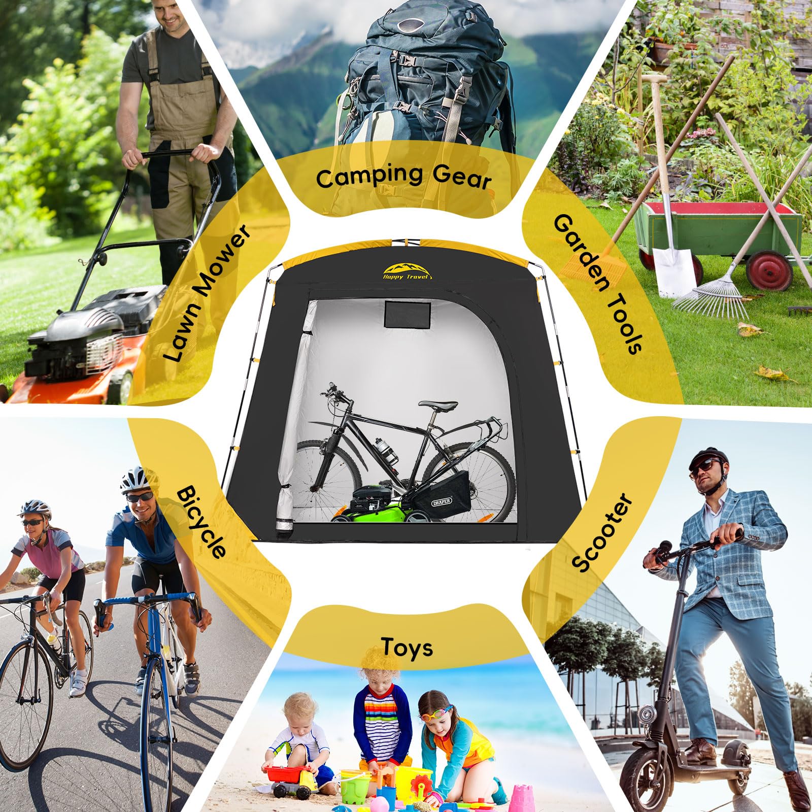 Happy Travel bike storage shed tent clip design enabling fast setup
