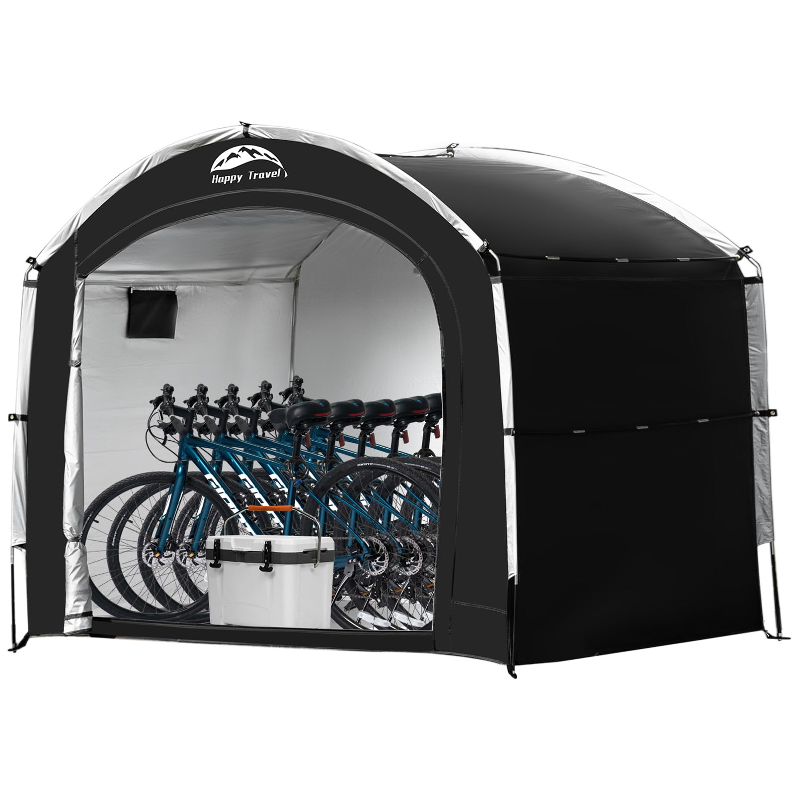 Happy Travel Bike Storage Shed Tent front view showcasing spacious vertical design for bikes