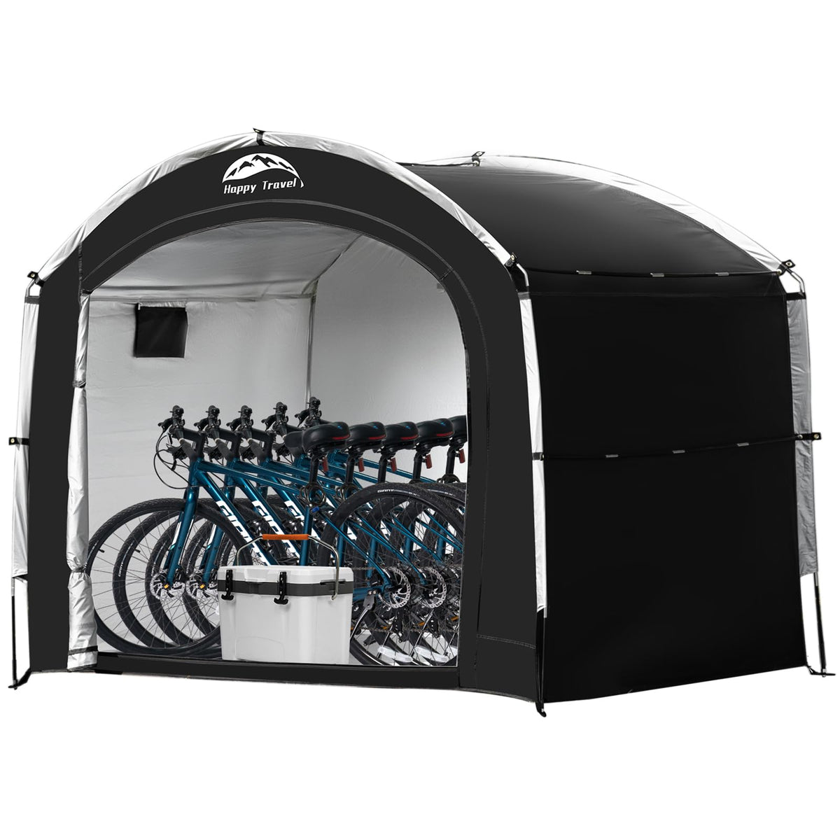 Happy Travel Bike Storage Shed Tent front view showcasing spacious vertical design for bikes