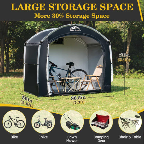 Happy Travel Bike Shed interior highlighting waterproof protection and ventilation