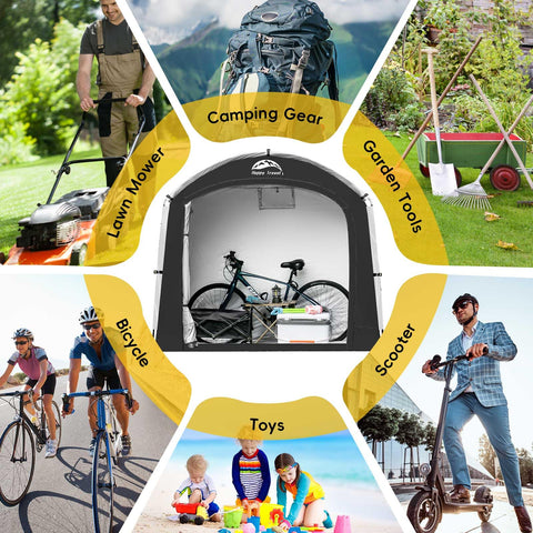 Happy Travel Motorcycle storage inside the shed for outdoor protection