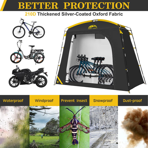 Happy Travel bike storage shed tent open setup demonstrating quick assembly