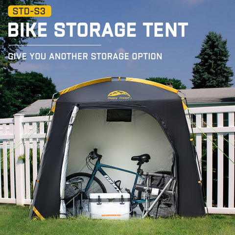 Happy Travel bike storage shed tent waterproof fabric keeps gear dry during rain