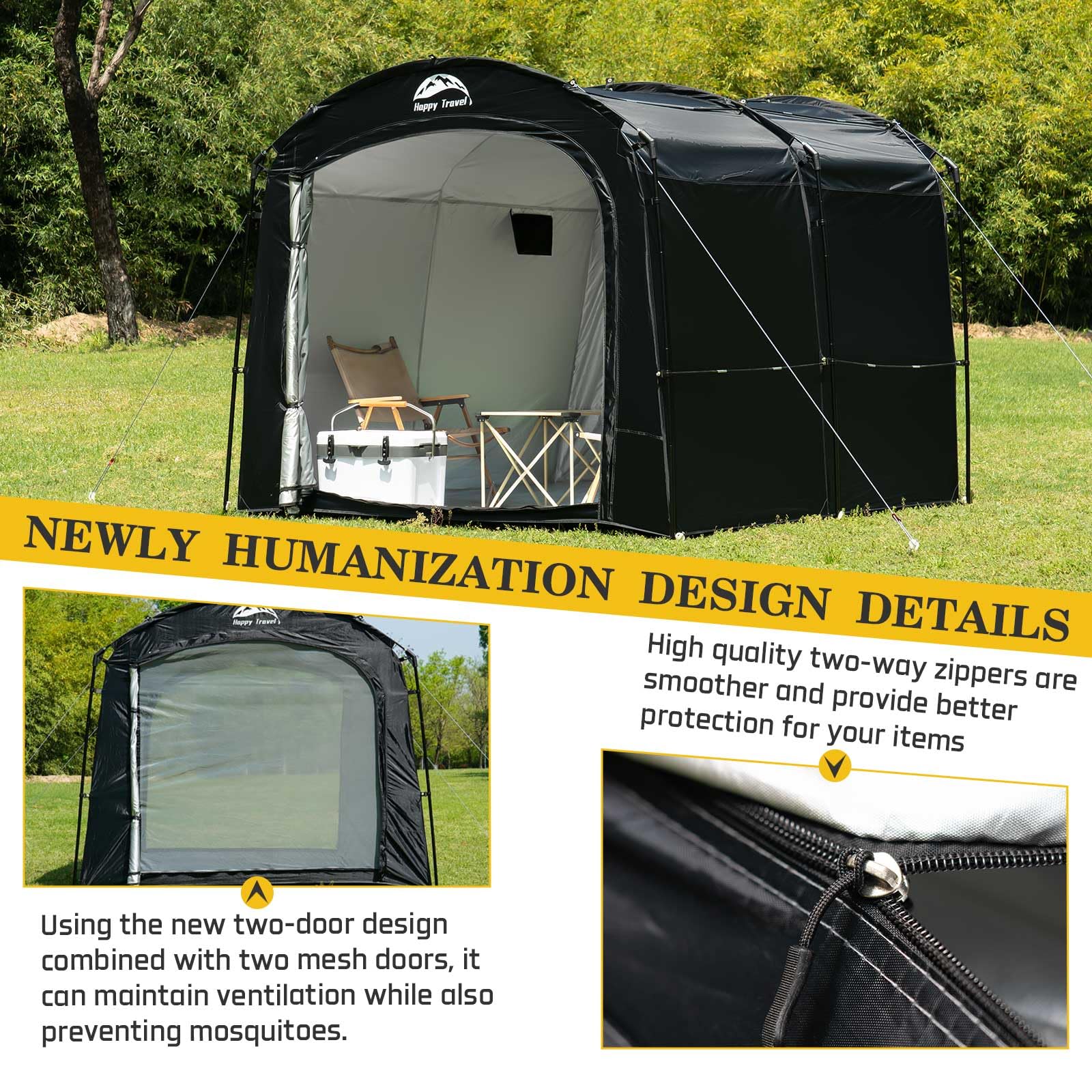 Happy Travel bike storage tent bikes stored neatly, accessible and protected.