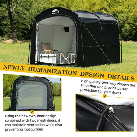 Happy Travel bike storage tent bikes stored neatly, accessible and protected.