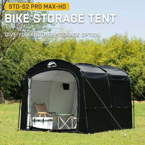 Happy Travel bike storage tent compact folded illustrates portable storage.