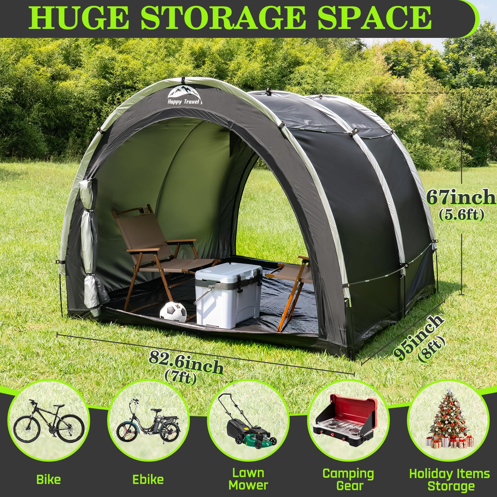 Happy Travel bike storage tent shed waterproof seams and UV coating