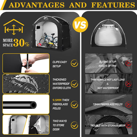 Happy Travel bike shed with easy clip design for fast setup