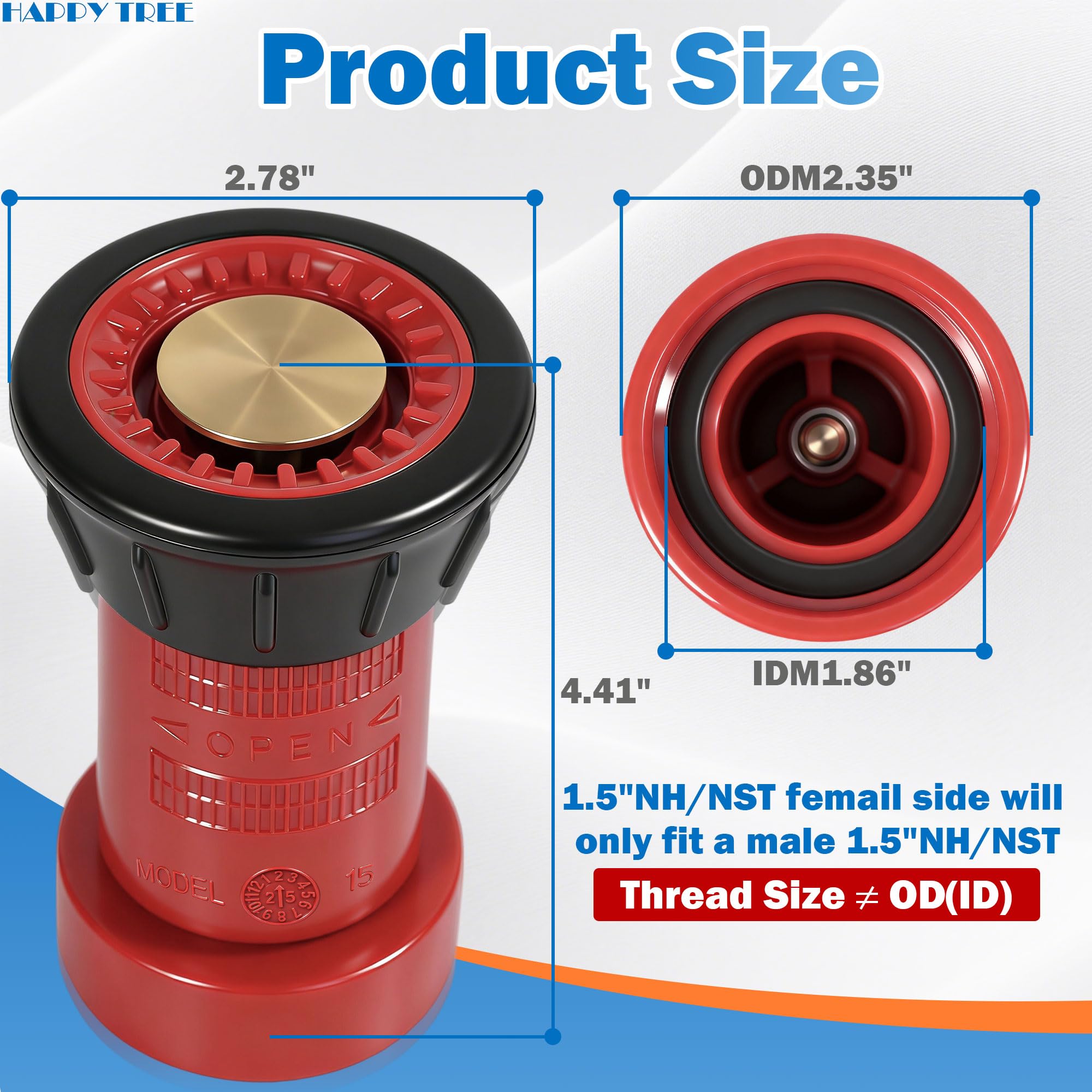 Happy Tree adjustable-spray-control nozzle enabling straight stream or fog.