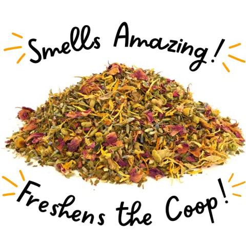 Aromatic herb blend sprinkled in the coop improving natural scent and comfort
