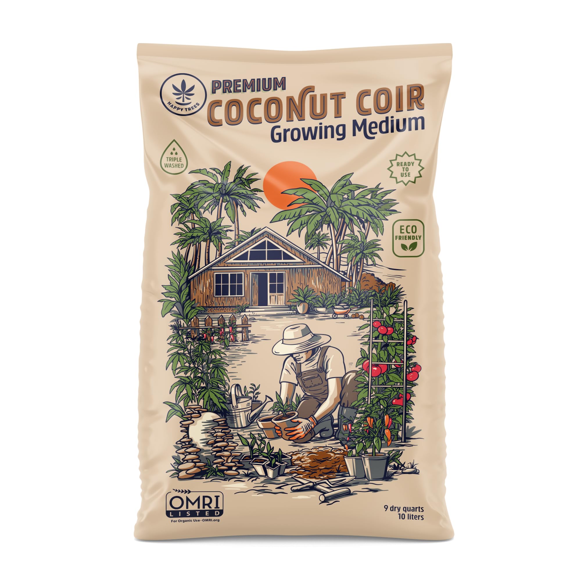 Happy Trees Coco Coir loose fiber bag shows low-dust texture ideal for propagation.