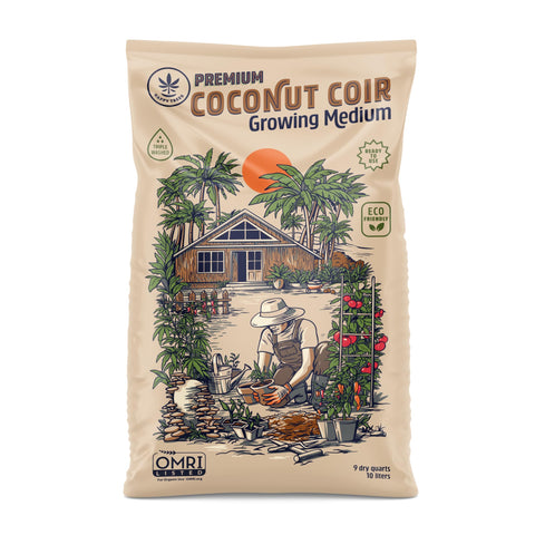 Happy Trees Coco Coir loose fiber bag shows low-dust texture ideal for propagation.