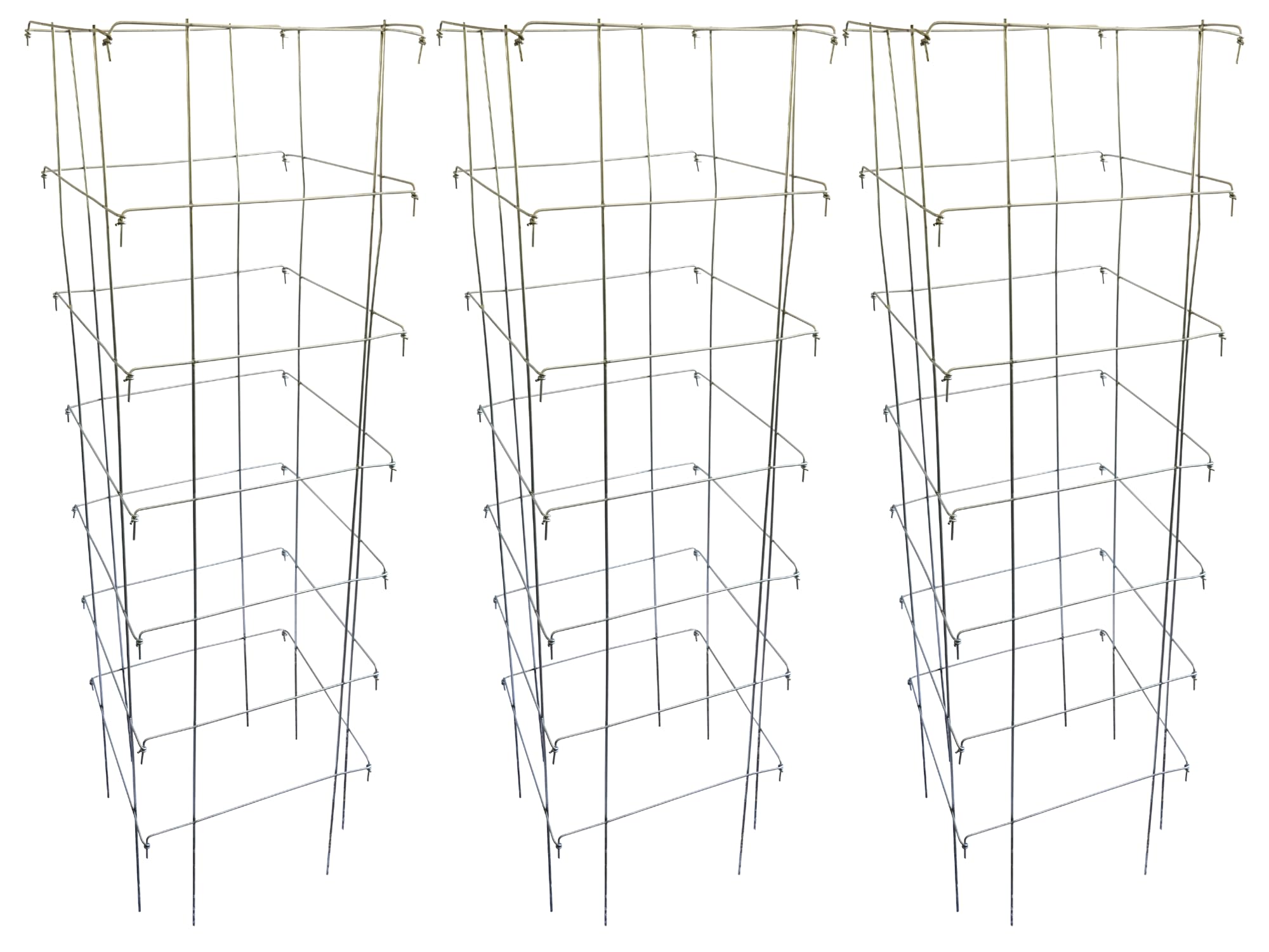 Happy Trees Hemp tomato cages assembled in garden providing sturdy support for tall, heavy fruiting plants.