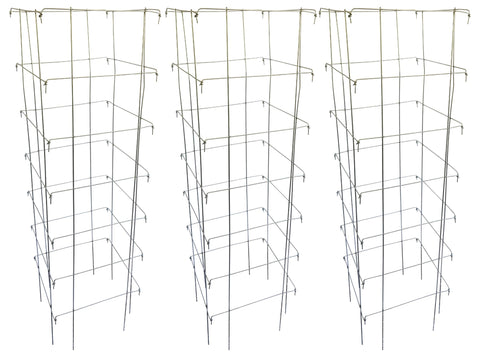 Happy Trees Hemp tomato cages assembled in garden providing sturdy support for tall, heavy fruiting plants.