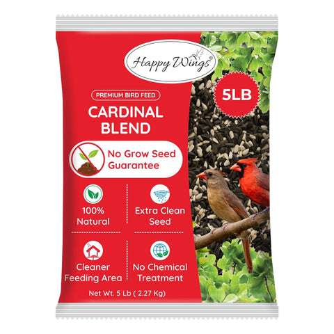 Happy Wings Cardinal Blend seed bag front for backyard feeding clarity and quality