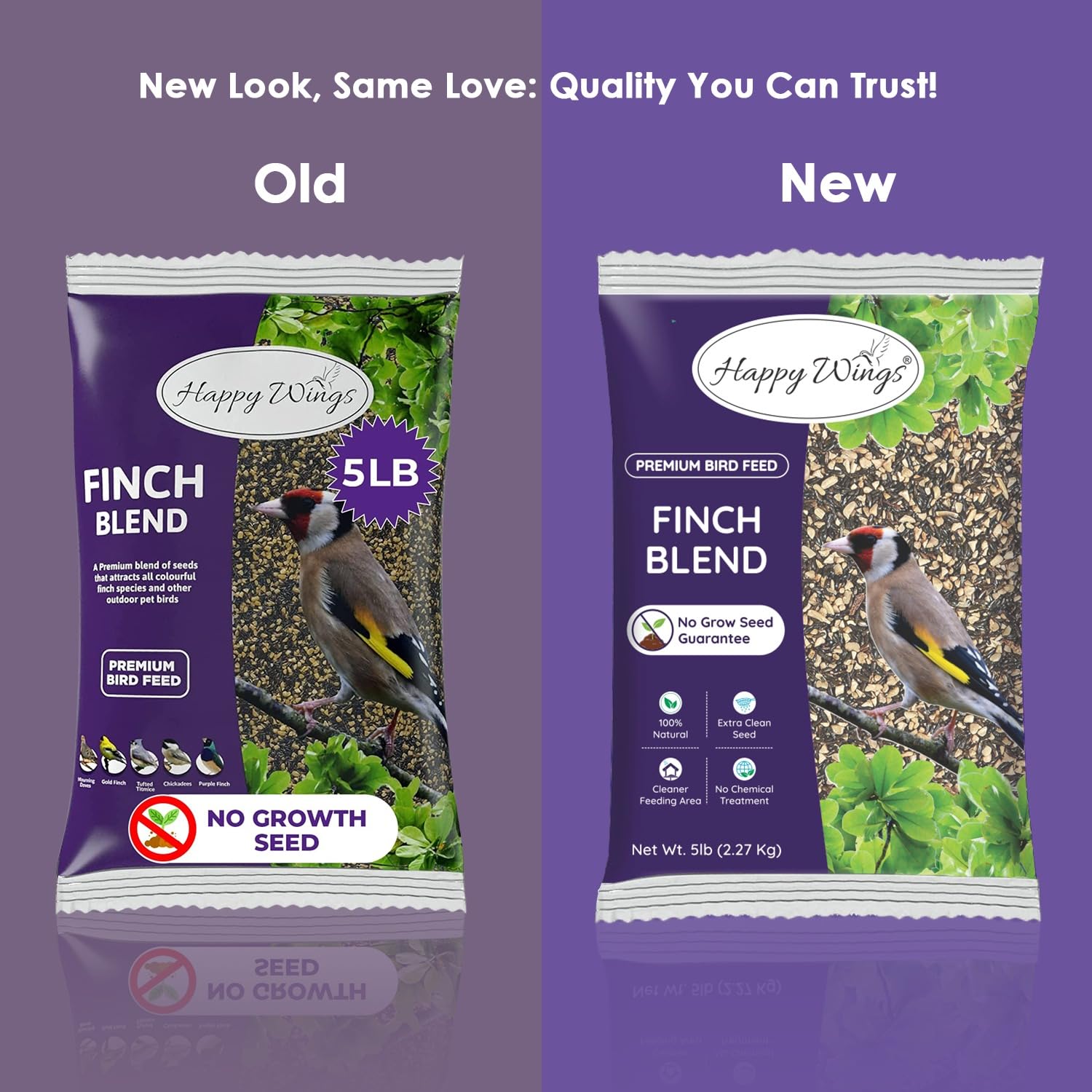 Happy Wings Finch Blend nyjer seeds attracting energetic birds to feeders
