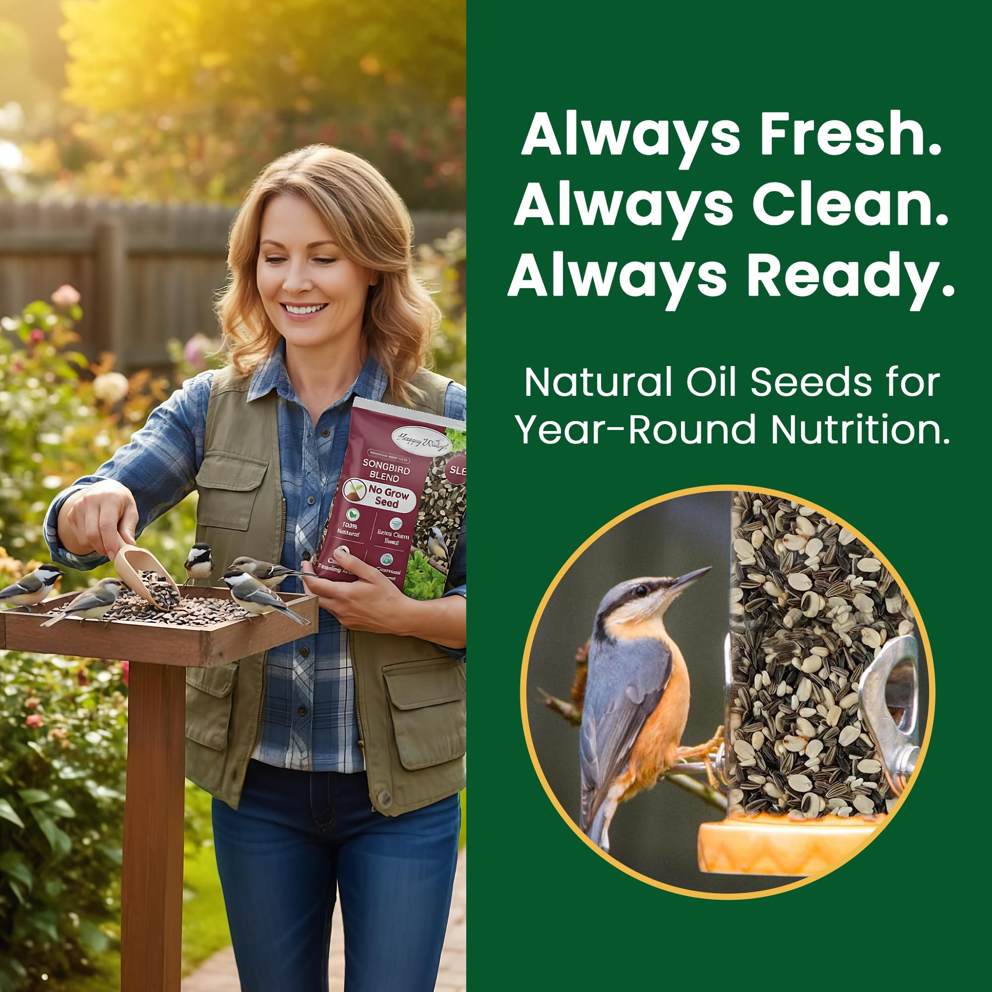 Happy Wings heat-treated seed prevents germination for safer, cleaner spaces.