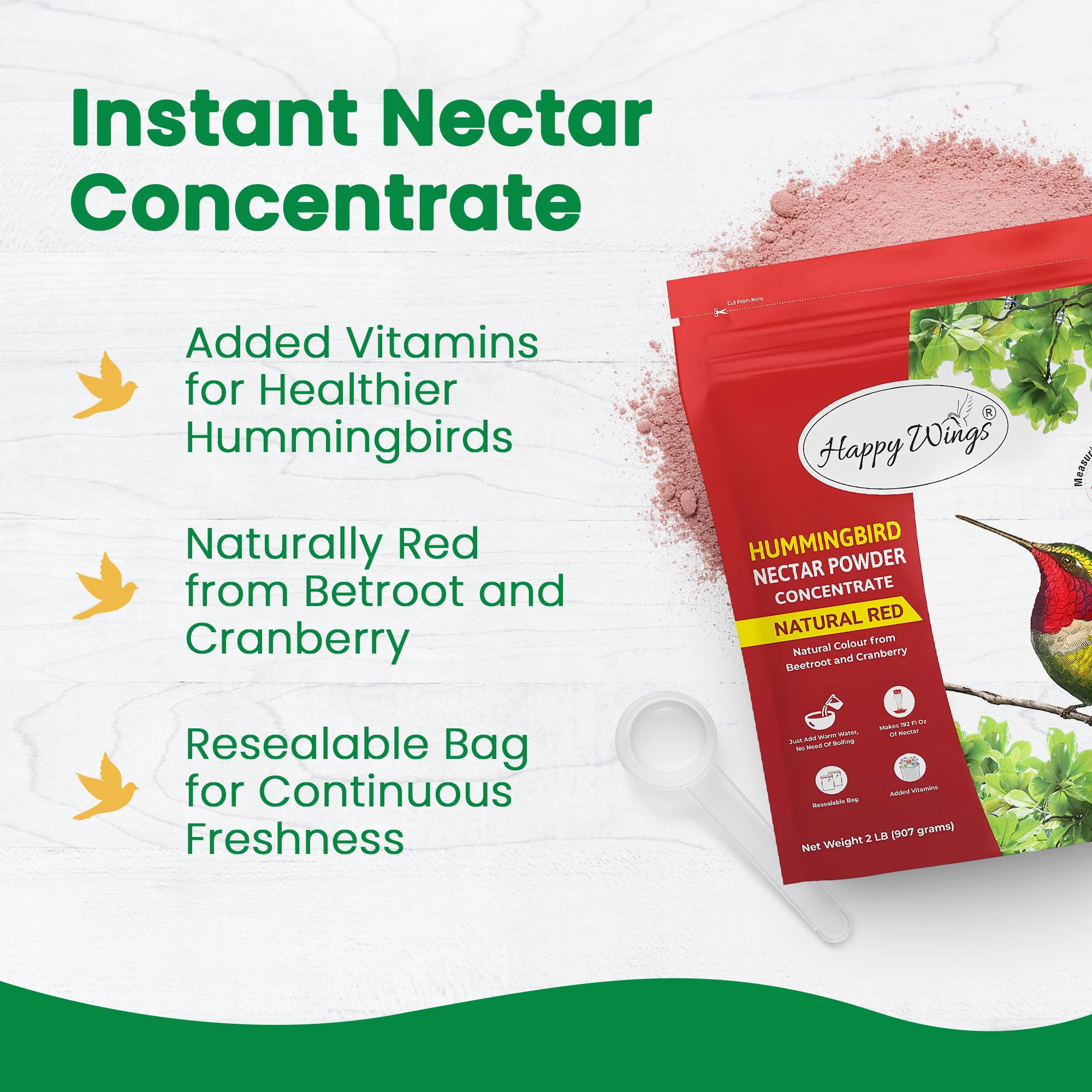 Happy Wings hummingbird powder scoop for simple measurement and precise nectar mixing