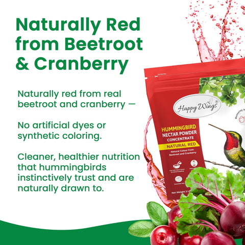 Happy Wings natural cranberry and beetroot color for appealing, dye-free nectar