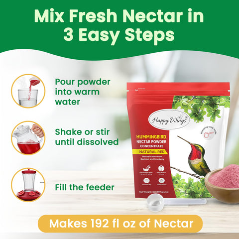 Happy Wings nectar mix being stirred with water to create fresh hummingbird nectar