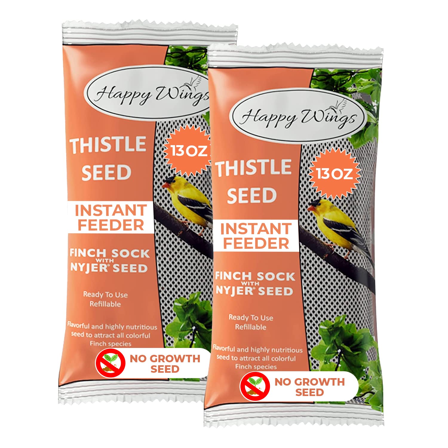 Happy Wings Nyjer seed pack 2x13oz ready to use for quick bird feeding.