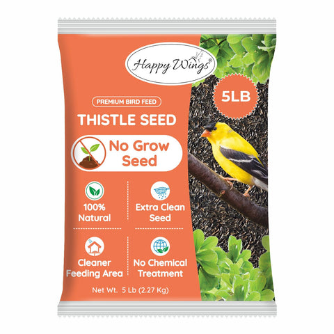 Happy Wings Nyjer seeds close-up showing tiny energy-packed seeds for wild birds.