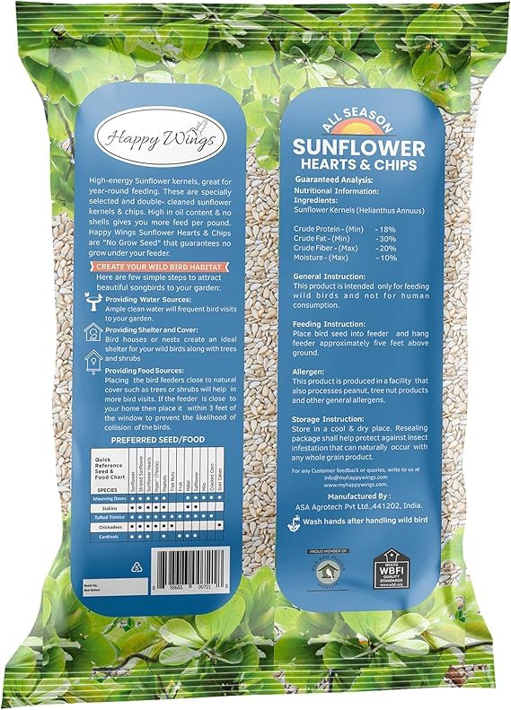 Happy Wings sunflower hearts pack-2, husk-free seeds for clean feeding.