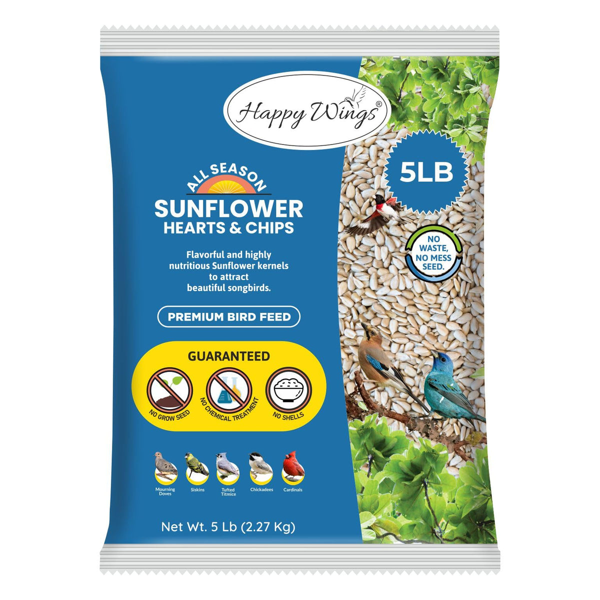 Happy Wings Sunflower Kernels attract colorful backyard birds with rich nutrition.