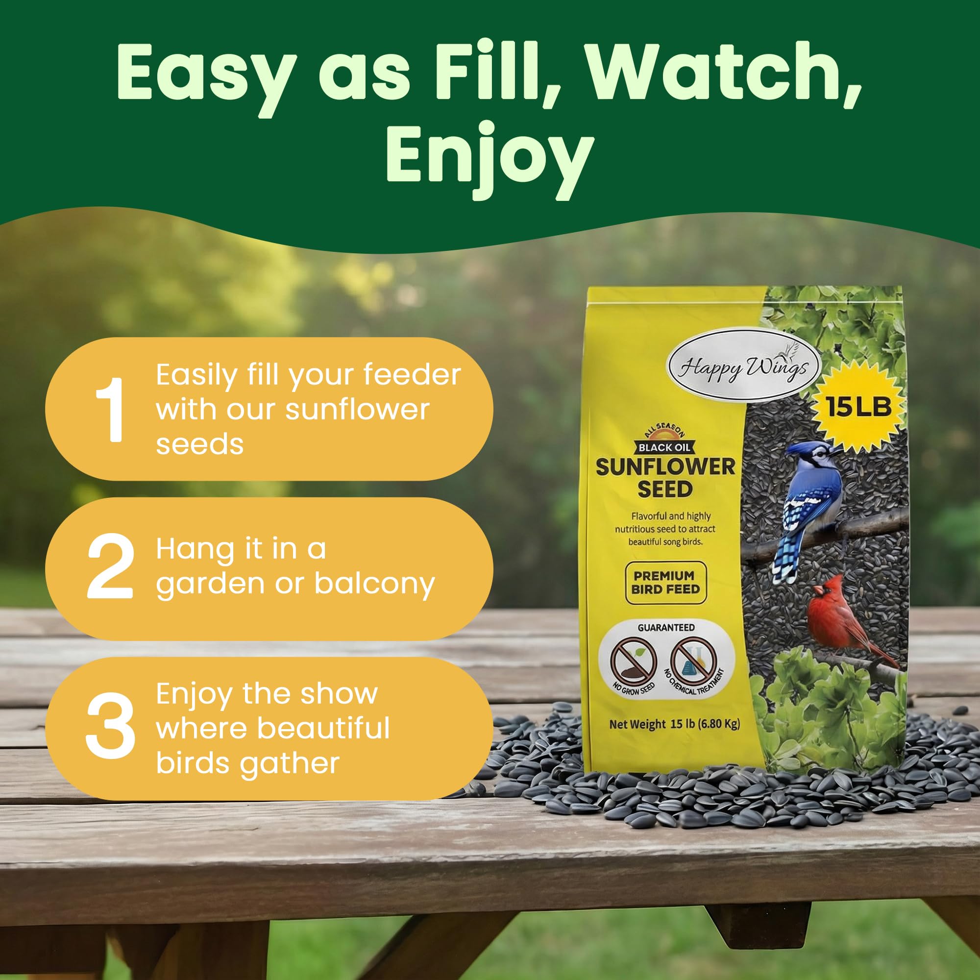 Happy Wings seeds closeup show rich oil content for energy.