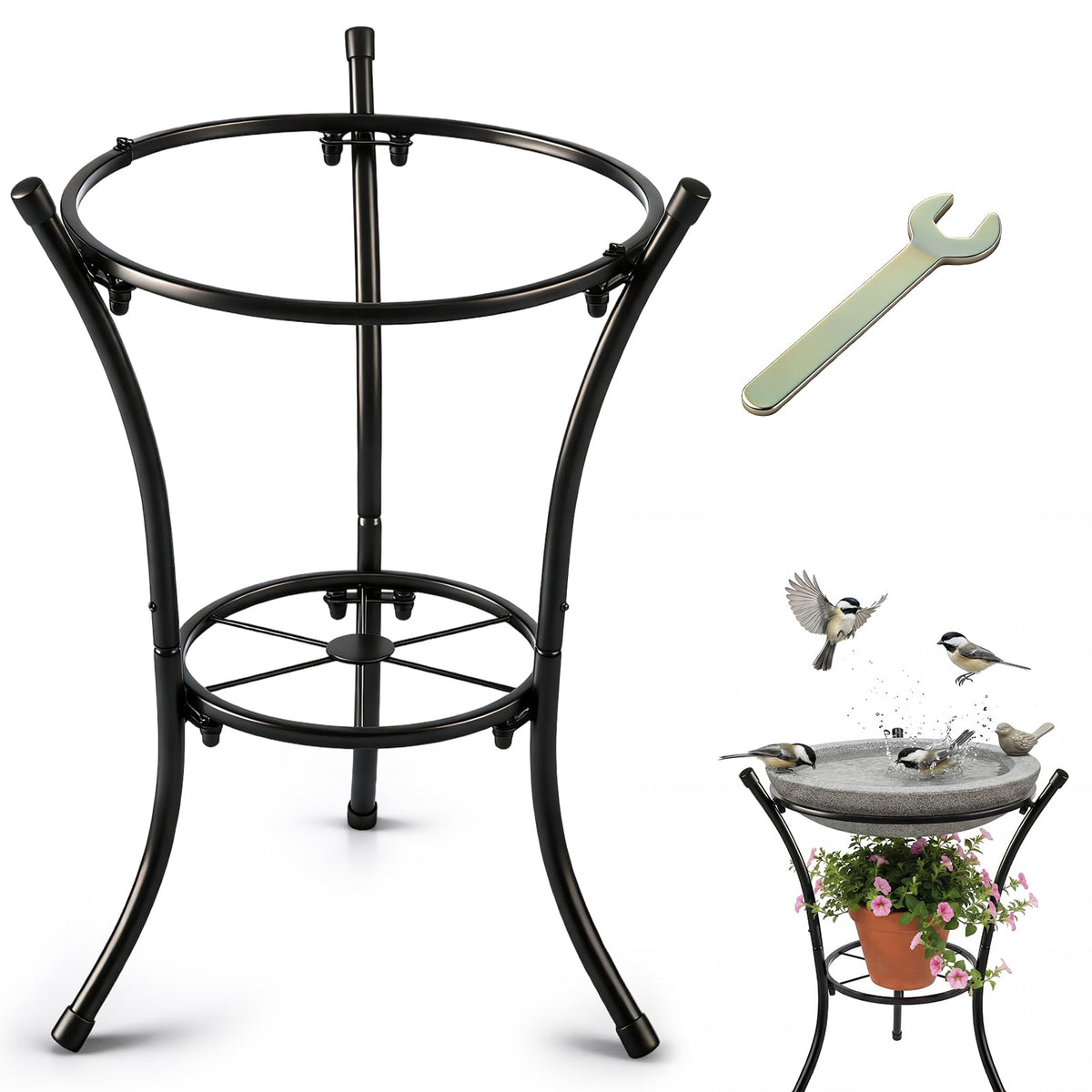 HappyAlley bird bath stand top ring shown for easy viewing by birds.