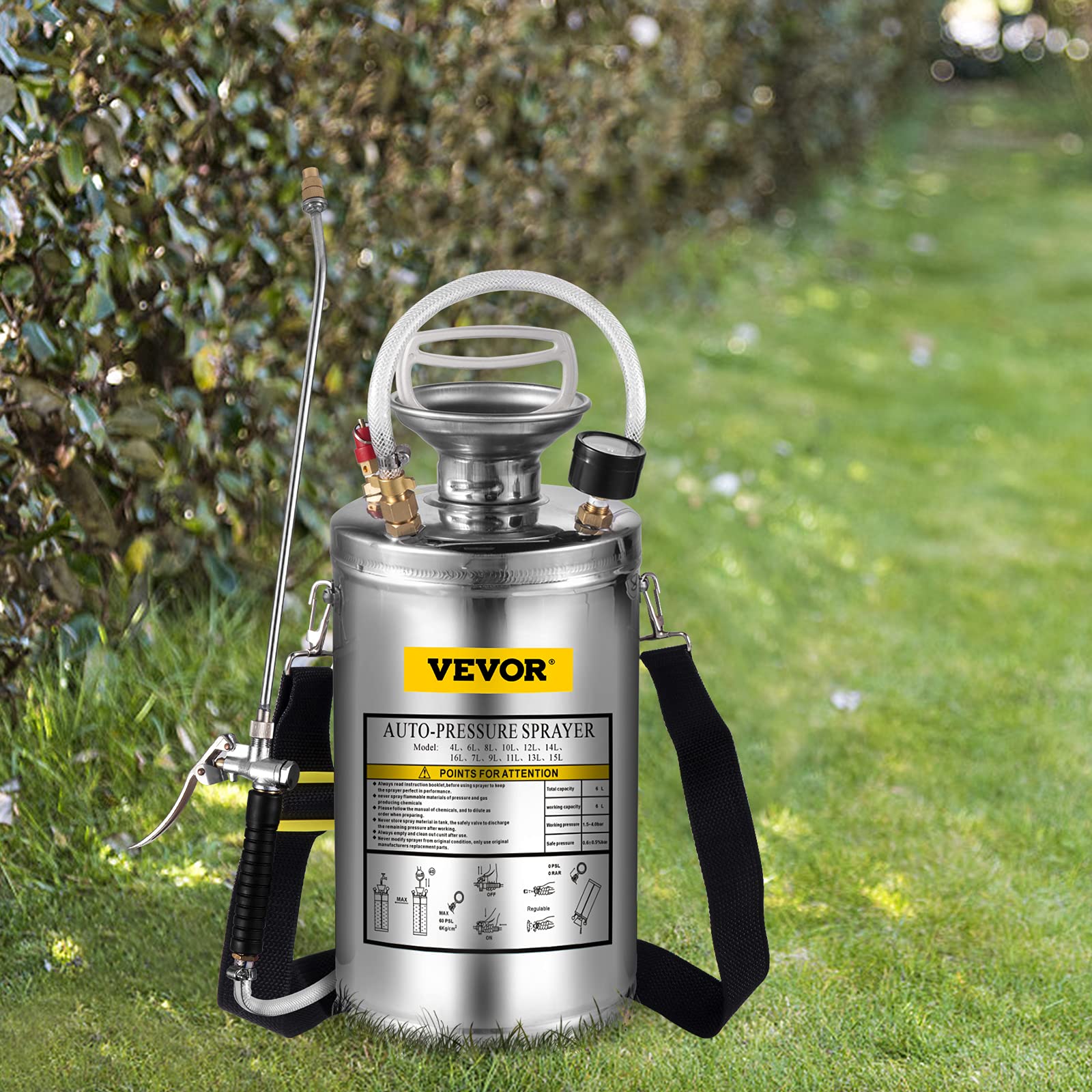 Happybuy 1.5-gallon stainless steel sprayer body for durable garden spraying.