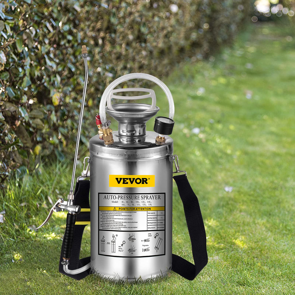 Happybuy 1.5-gallon stainless steel sprayer body for durable garden spraying.