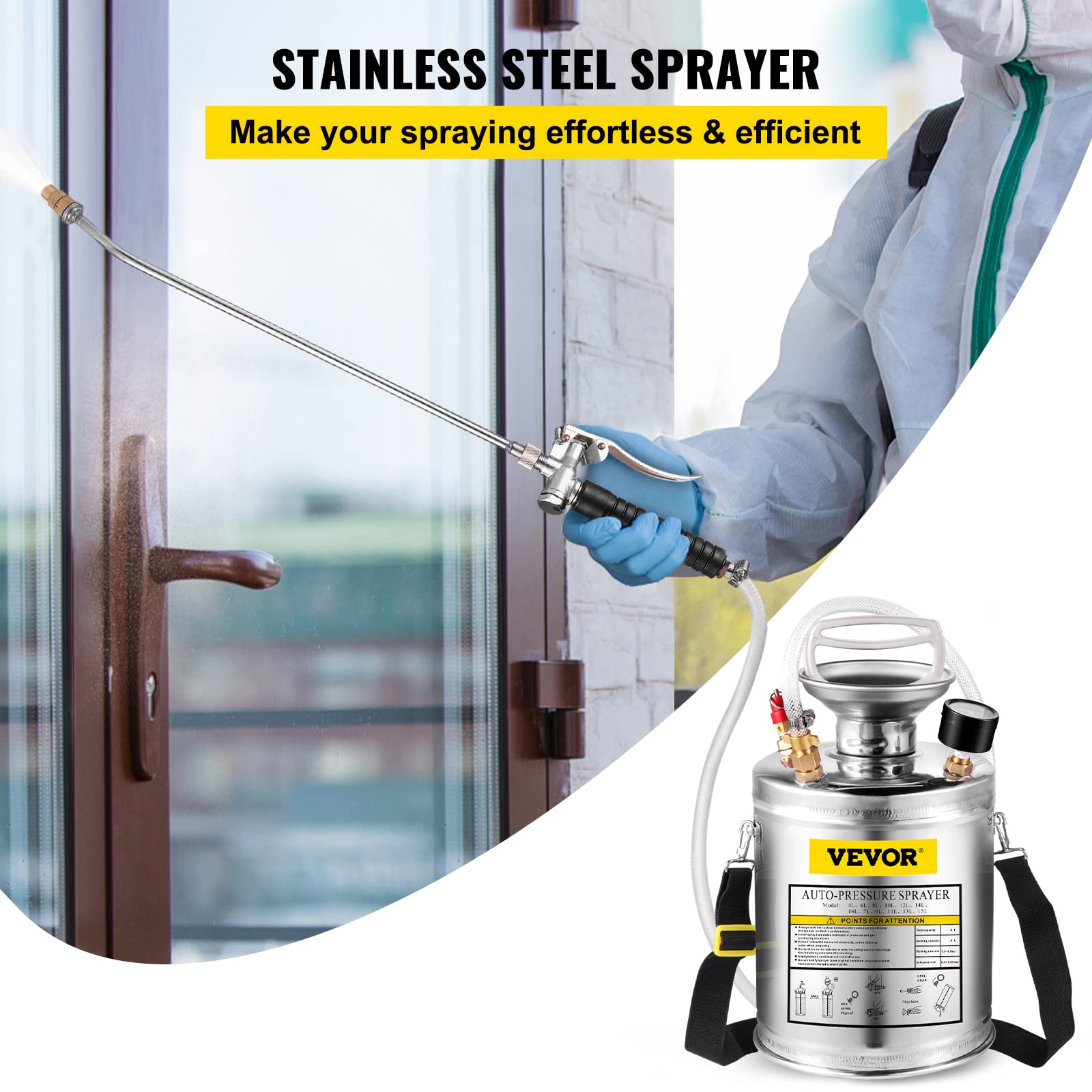 Happybuy sprayer with 3ft reinforced hose for extended reach and even coverage