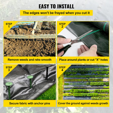 Happybuy black weed barrier fabric provides shading to suppress light weed growth.